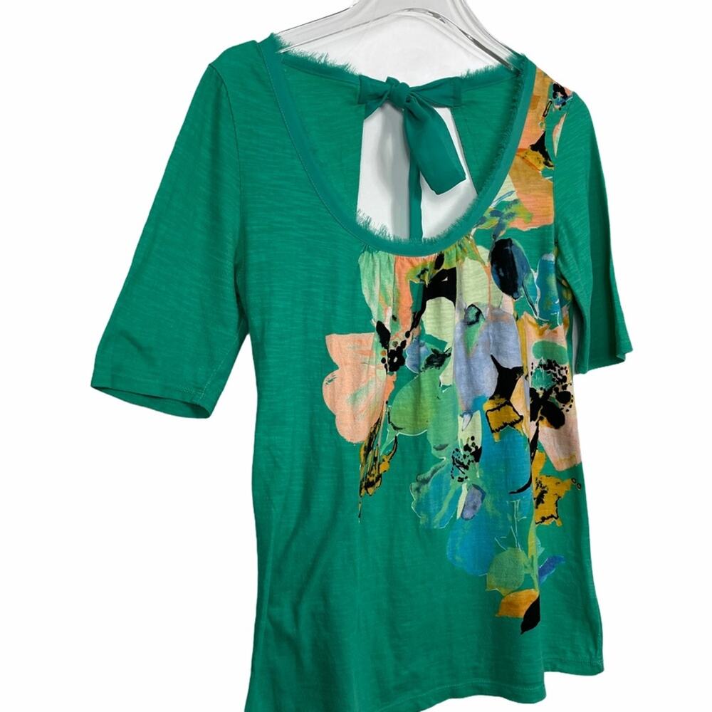 Anthropologie Akemi + Kin Green Floral Top Tie Back 100% Cotton Size Small - Picture 5 of 8